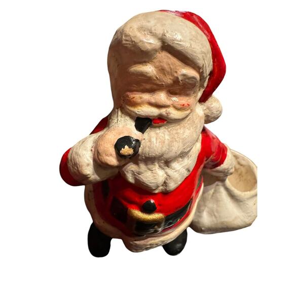 VTG Santa w/ Bag & Pipe Christmas Holiday Figurine Planter 70s Succulents READ - Picture 3 of 8